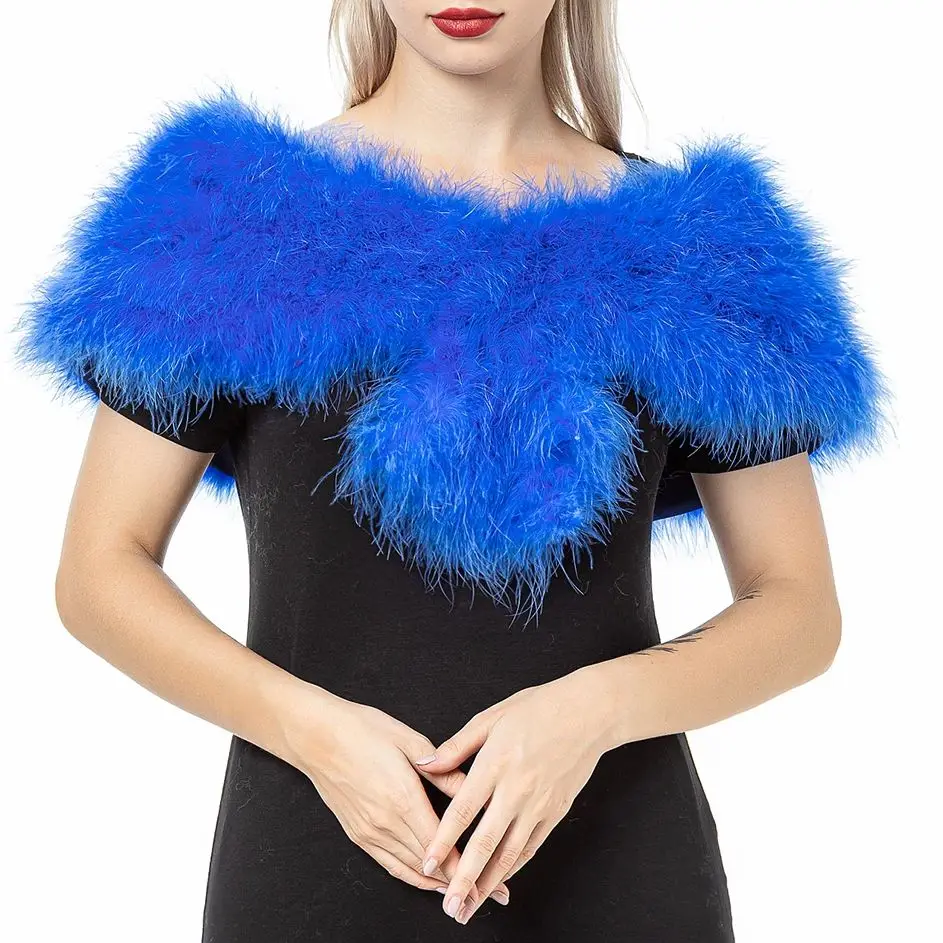 Real Ostrich Turkey Feather Coat for Women, Royal Blue Shawl, Scarf Red for Jacket, Custom Color, Wedding Banquet, Elegant Shawl