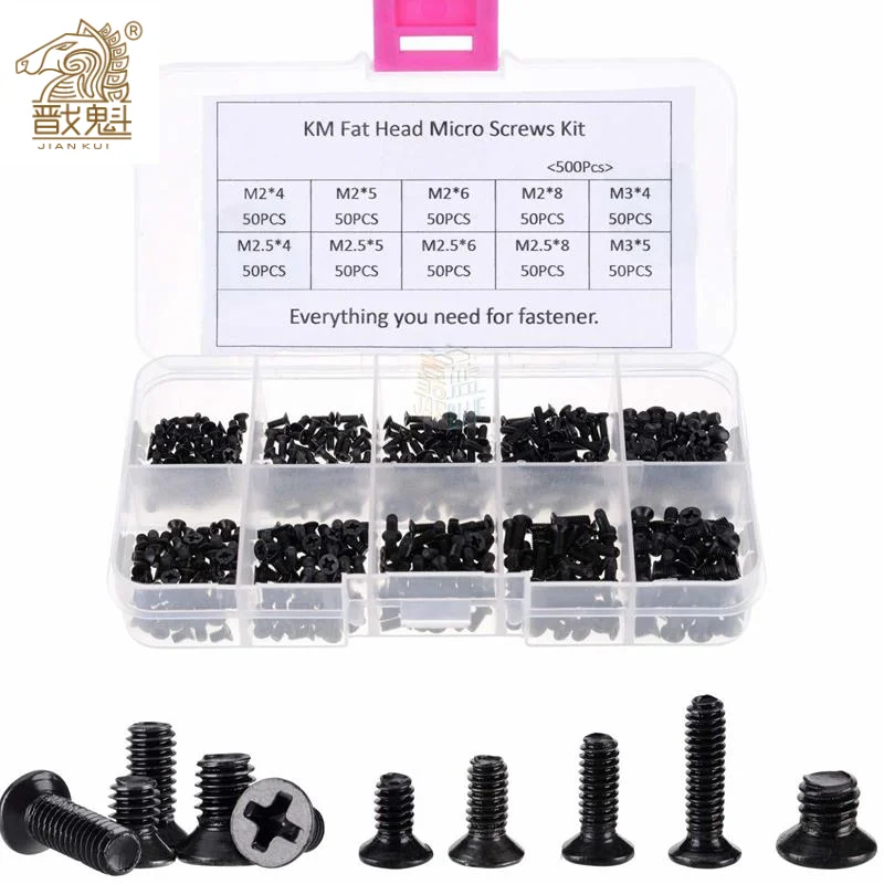 250Pcs/500Pcs M2 M2.5 M3 KM Screw Flat Head Phillips Screws Laptop Notebook Screws Set Kit for computer small screw