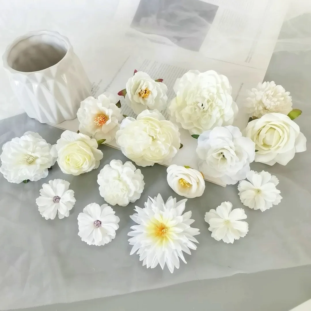 White Series Rose Artificial Flowers Silk Fake Flowers for Home Decor Wedding Decoration DIY Wreath Gift Accessories Ornaments