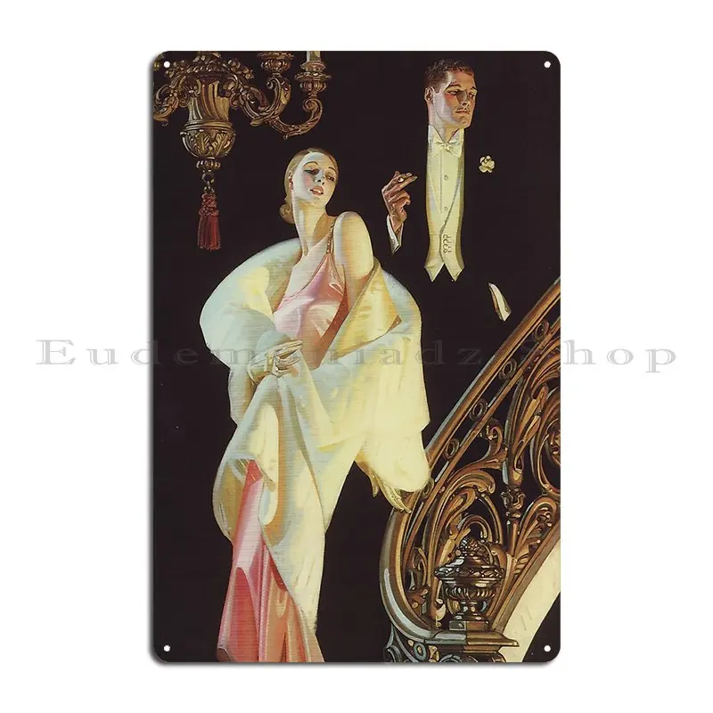 Couple Descending Staircase Metal Plaque Poster Cinema Iron Designing Kitchen Create Tin Sign Poster