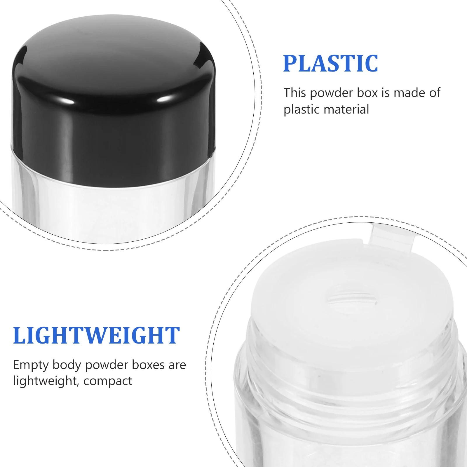 

6pcs Empty Powder Boxes 3g Black Reusable Travel Makeup Containers for Loose Glitter Body Dusting Talc Storage