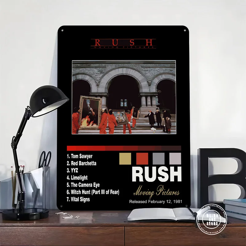 Rush Moving Pictures Album Cover Personalized 3D Textured Metal Poster Wall Art Tinplate Sign for Decoration Garage Accessories