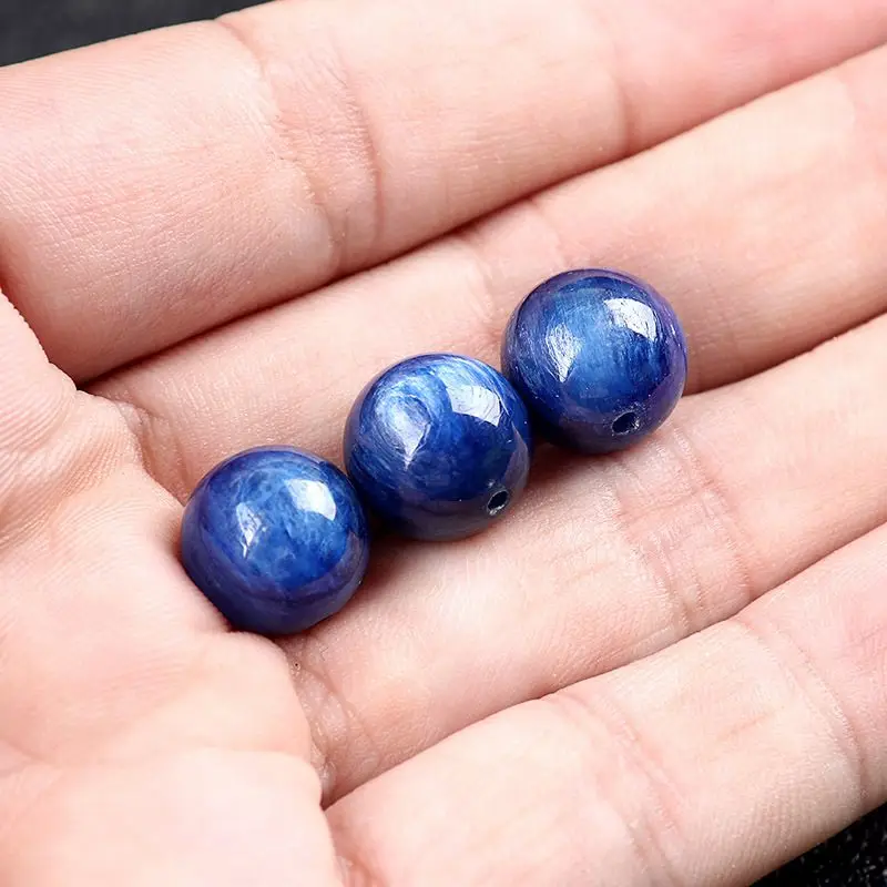 High Quality Natural Kyanite Stone Smooth Round Shape 1Pcs Loose Beads Necklace Bracelet Jewelry Accessories sk237