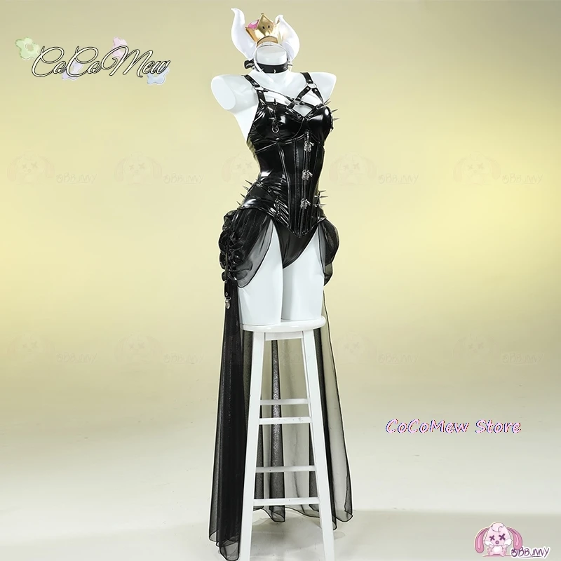 Women Black Princess Suit Cosplay Sexy Bowsette Doujin Peach Cosplay Costume Cute Party Halloween Latex Suit Anime Dress