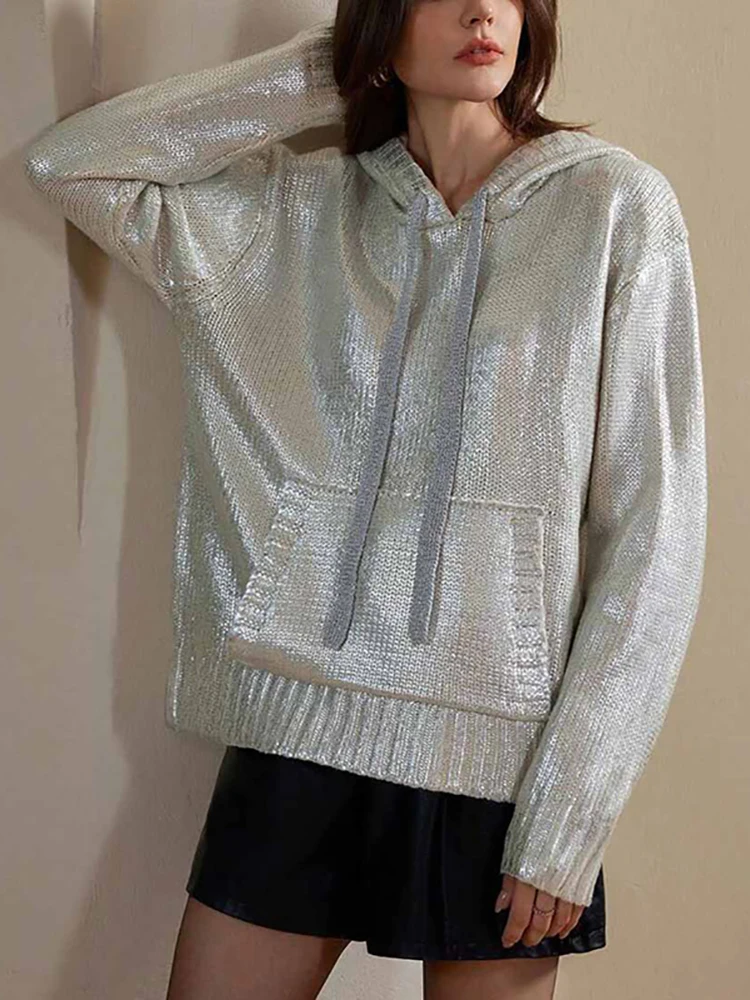 

Fashion Hot Stamping Hooded Sweater Women's Casual Commuting Drawstring Hoodies Solid Color Long Sleeved Loose Outerwear