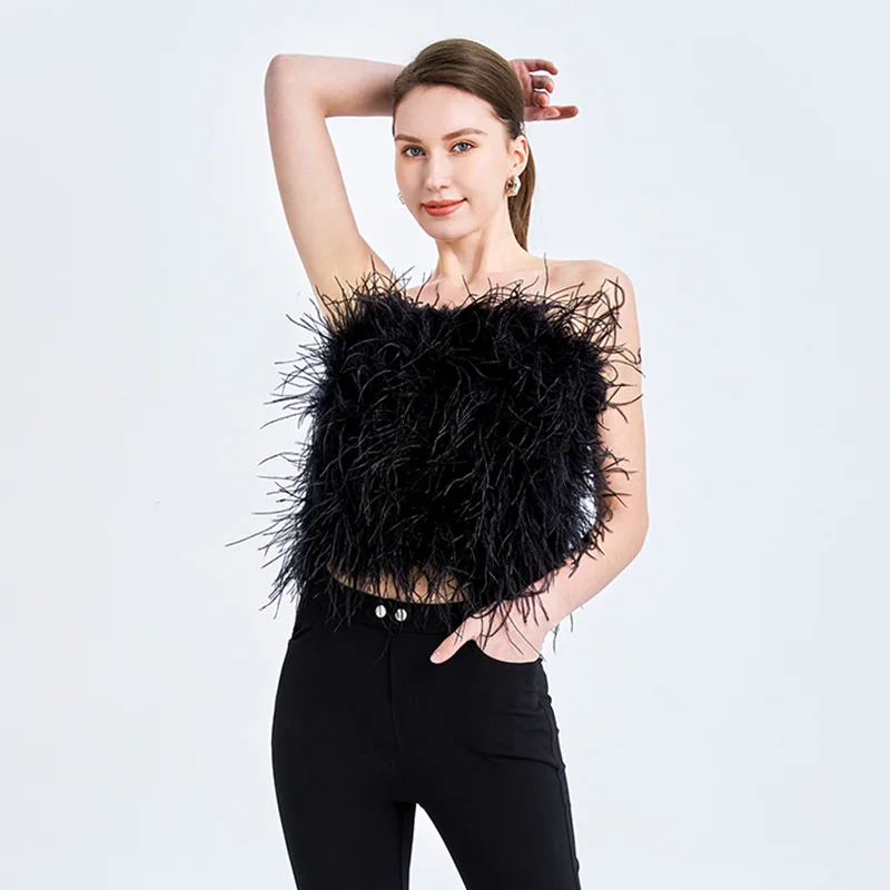 2022 New Style Spring Winter Fashion Ostrich Tops Women Natural Turkey Feather Long Hair Lady Fluffy Wrap S8638