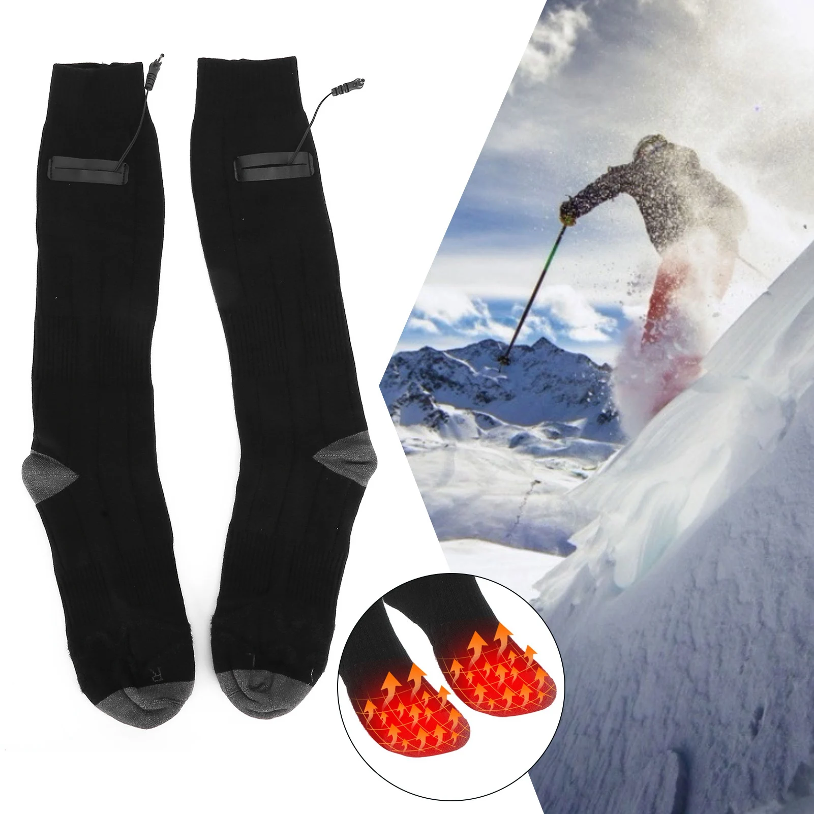 Electric Socks Heated Socks Winter Thermal Socks Washable DC Powered Socks Comfortable and Durable Black Gray for Man and Woman
