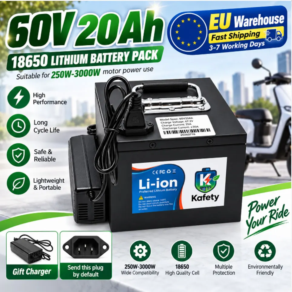 60V 20Ah 18650 Lithium-Akku-Pack mit mehreren Kapazitätsoptionen für ≤3000W Motor Elektroroller E-Bike Motorrad Wiederaufladbarer Lithium-Ionen-Akku-Pack mit BMS-Schutz EU-Lagerbestand 3-7 Tage