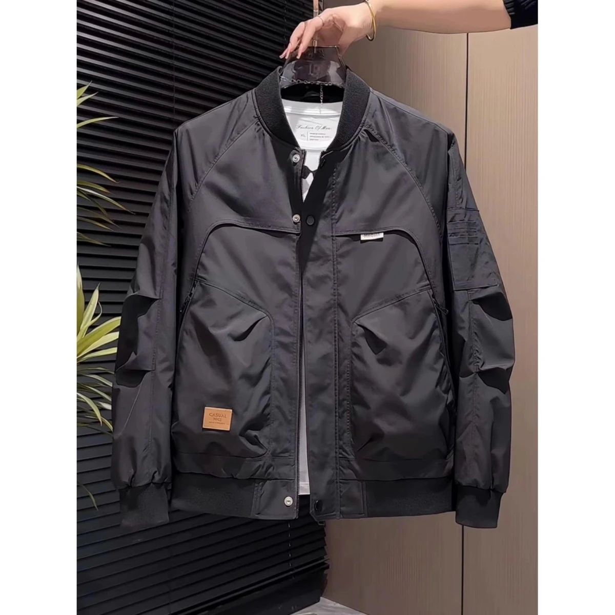 Slim Fit American Style Baseball Jacket for Men Spring Autumn Fashionable Pilot Workwear Jacket Youth Popular Composite Fabric