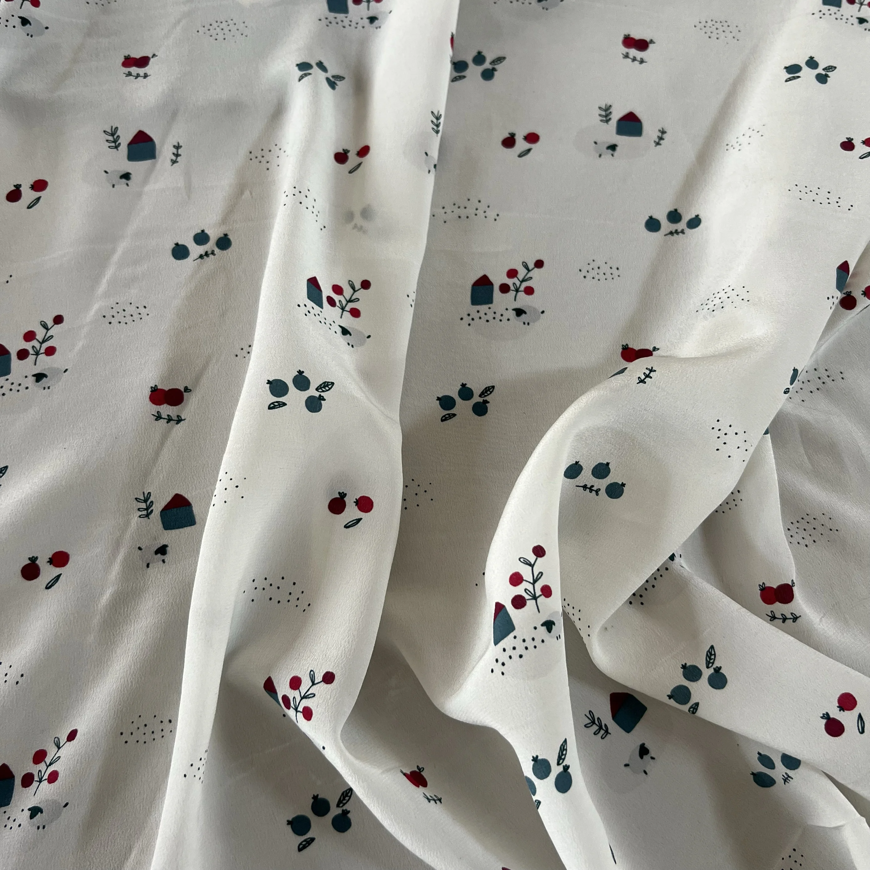 1 meter 100% Mulberry Silk 17 momme Crepe Silk Fabric White Small Floral Printed 138cm 54