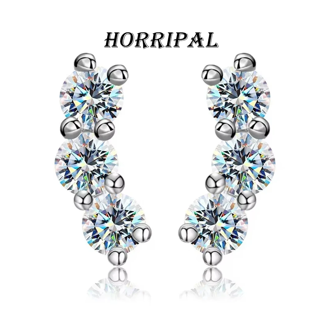HORRIPAL Full Moissanite Stud Earrings for Women Affordable Luxury 100% S925 Sterling Silver Wedding Jewelry Girls Birthday Gift