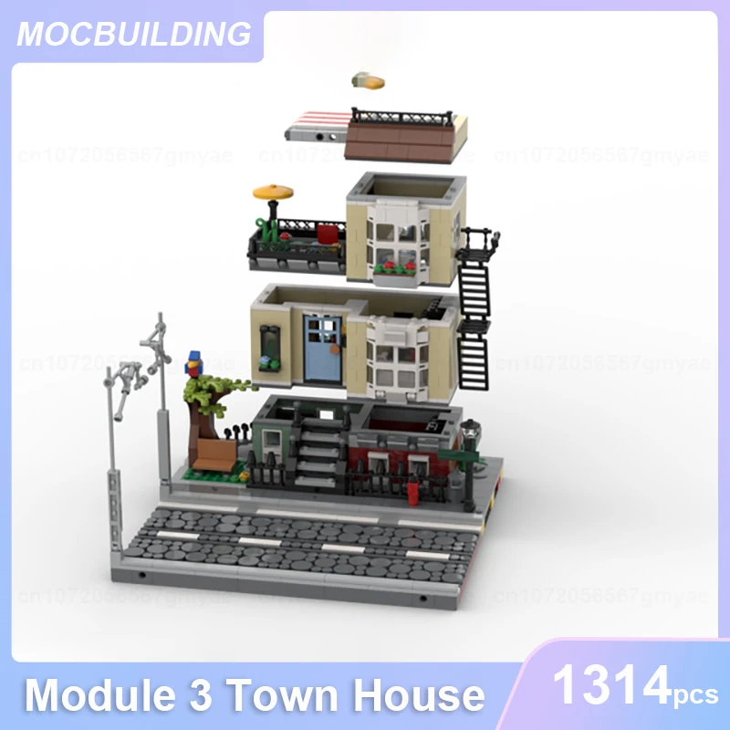 Małe modułowe moduł 3 model domu miejskiego MOC klocki DIY montaż cegieł architektura miasta kreatywne zabawki prezenty 1314 sztuk