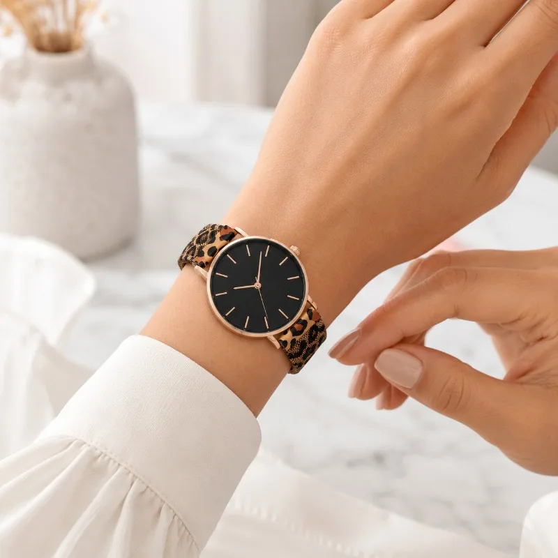 Fashion Leopard Print Mesh Strap Women Watch Simple Analog Quartz Wristwatches for Woman Casual Dress Ladies Clock Gift Reloj