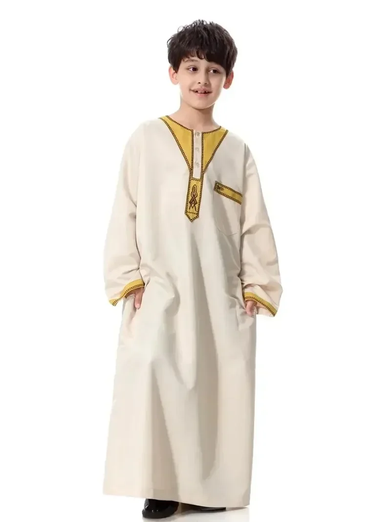 Ramadán islámico niños Dubai Arabia Jubba Thobe Thawb ropa musulmana Kaftan Abaya niños Eid batas niños árabe vestido de Oriente Medio