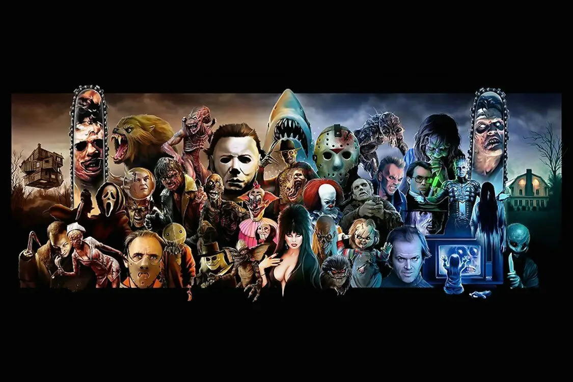 MONSTER MASH UP HORROR MOVIE CHARACTER VILLAIN COLLAGE Movie Art Picture Print Silk Poster Home Wall