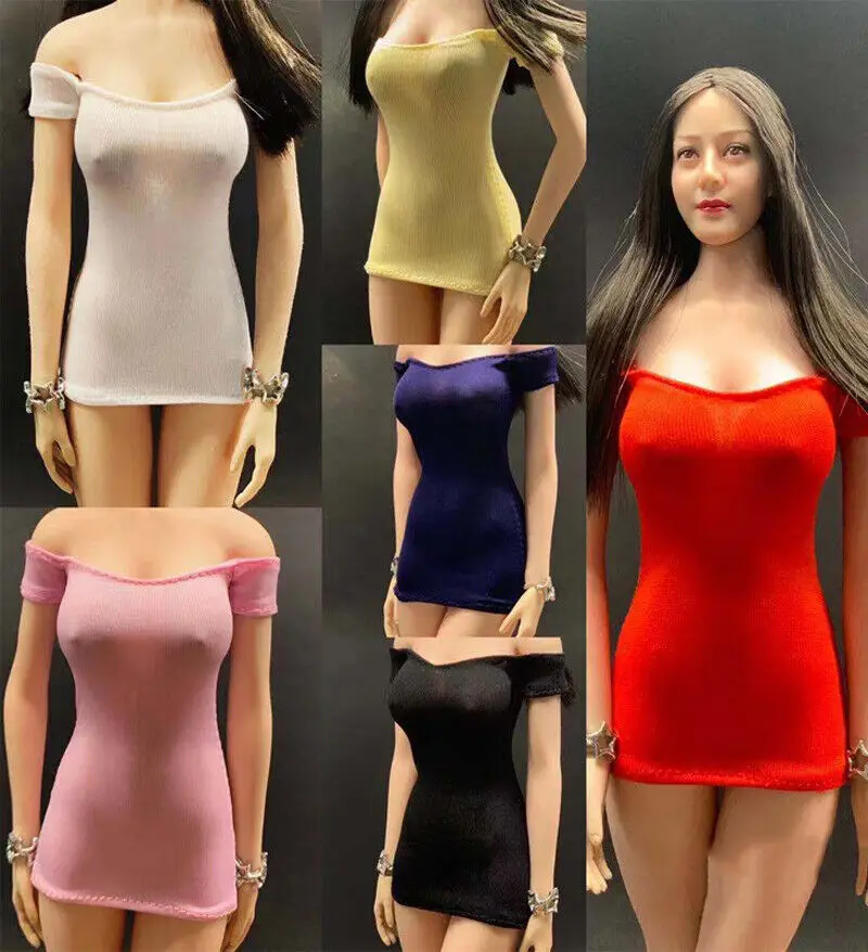 Beige Yellow 1/6th CJG-W035 Female Tight-fitting High-elastic Dress Model