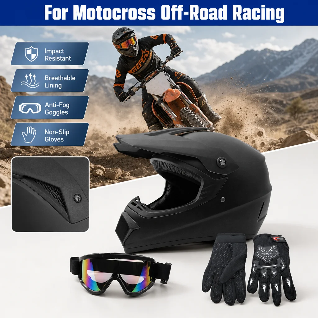 Casco integral de seguridad para adultos, ideal para motocross, motos de campo, vehículos todo terreno (ATV), carreras de motocicletas todoterreno, ciclismo de montaña y bicicletas de descenso. Resistente a los impactos, con una carcasa duradera, ligero, seguro, cómodo y de ajuste perfecto. Equipo de protección para la conducción.