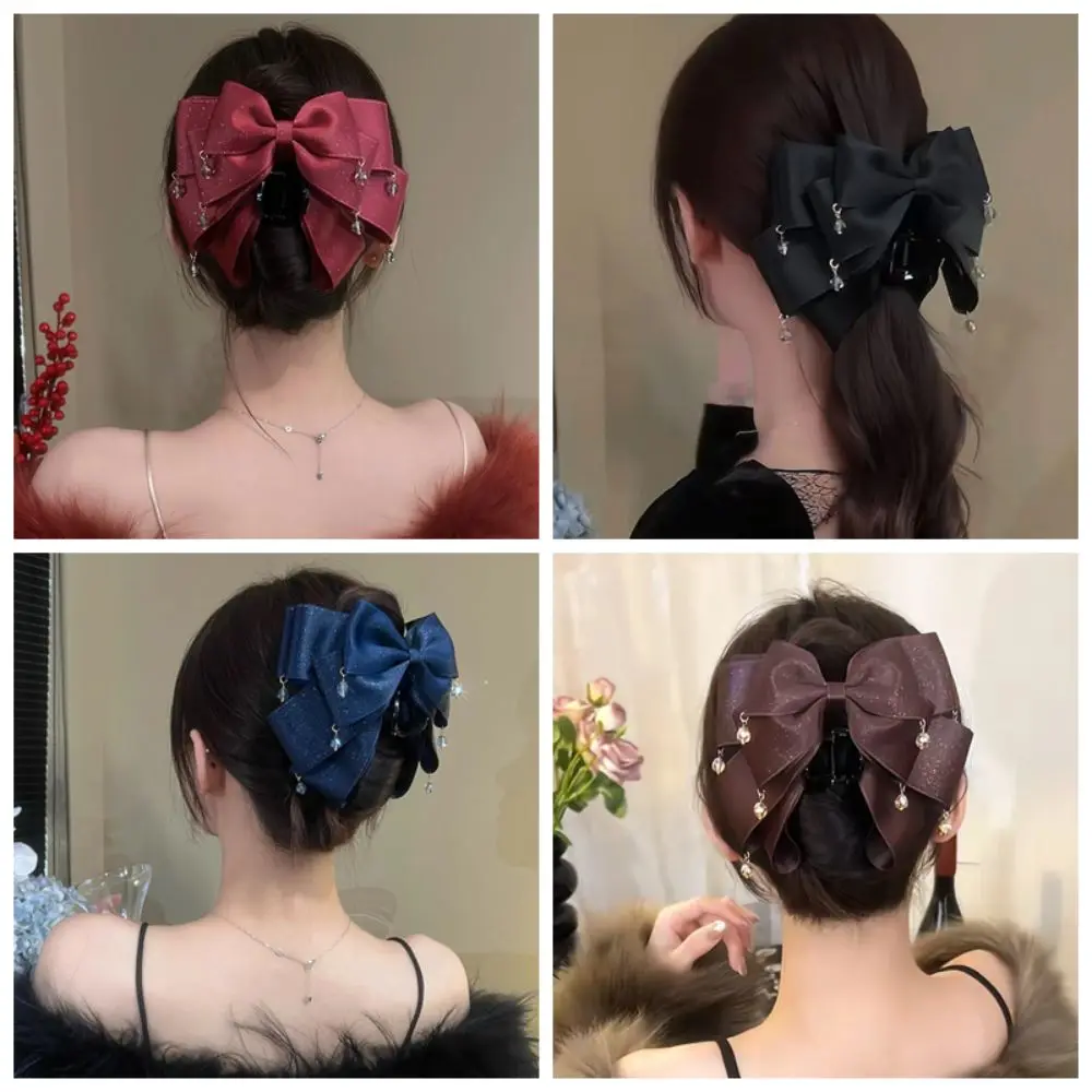 

Glamorous Butterfly Knot Hair Clip Sparkling Diamond Shiny Tassel Bow Clip Starry Sky Design Shark Clip For Girls Women