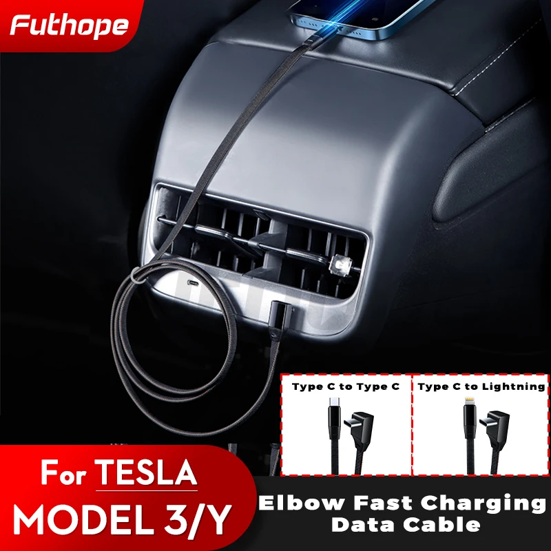 Futhope 120CM 3A Fast Charging Charger Cable For Tesla model 3 model Y 60W Type-C  27W Lightning Phone Charging 2022 Update