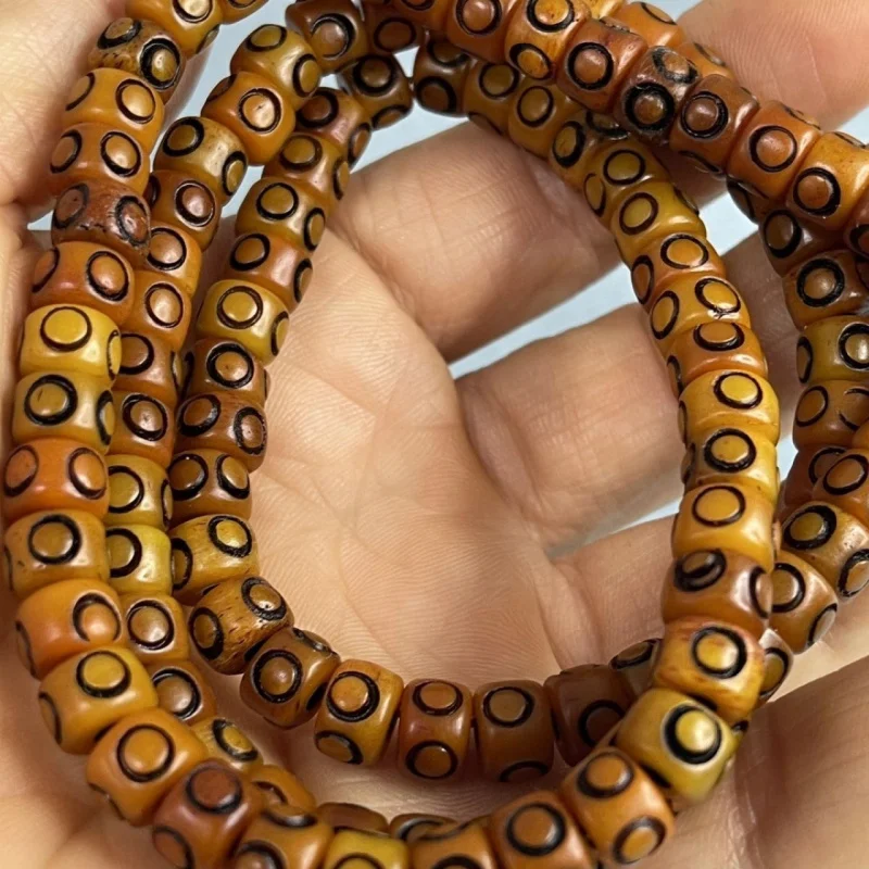 

Ethnic Tibetan Style Old Materials Bone Carving Mantra Eye Bracelet 108 Buddha Beads