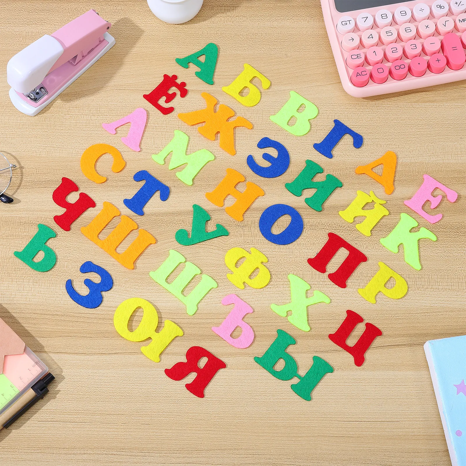1Set Russian Alphabet Felt Stickers Early Education Wall Decor Preschool Classroom Letters Sticker Math Counting