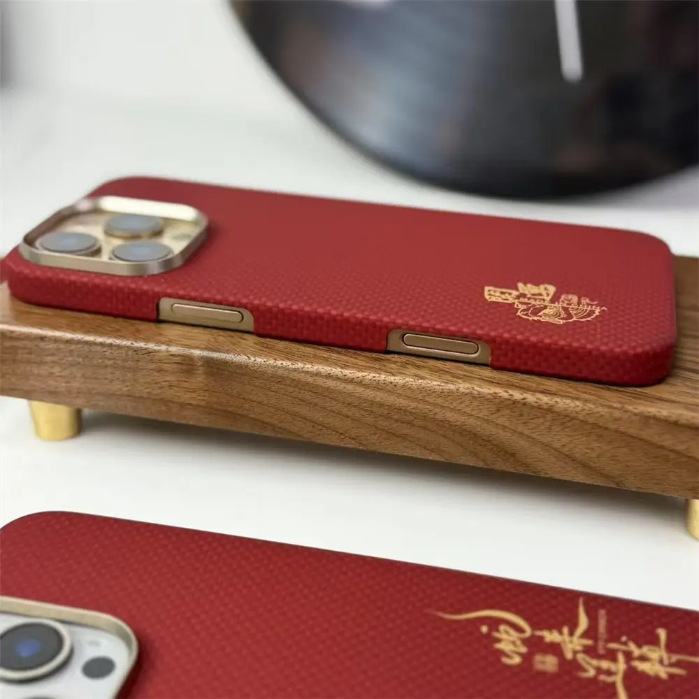 Magnetic Genuine Carbon Fiber Aramid Case for iPhone 15 16 Pro Max Chinese Red Magsafe Cover