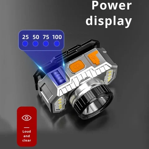 USB 충전식 LED 헤드램프, 강력한 야간 낚시 헤드라이트, 손전등, 야외 캠핑, 하이킹을 위한 토치 램프, 1200mAh