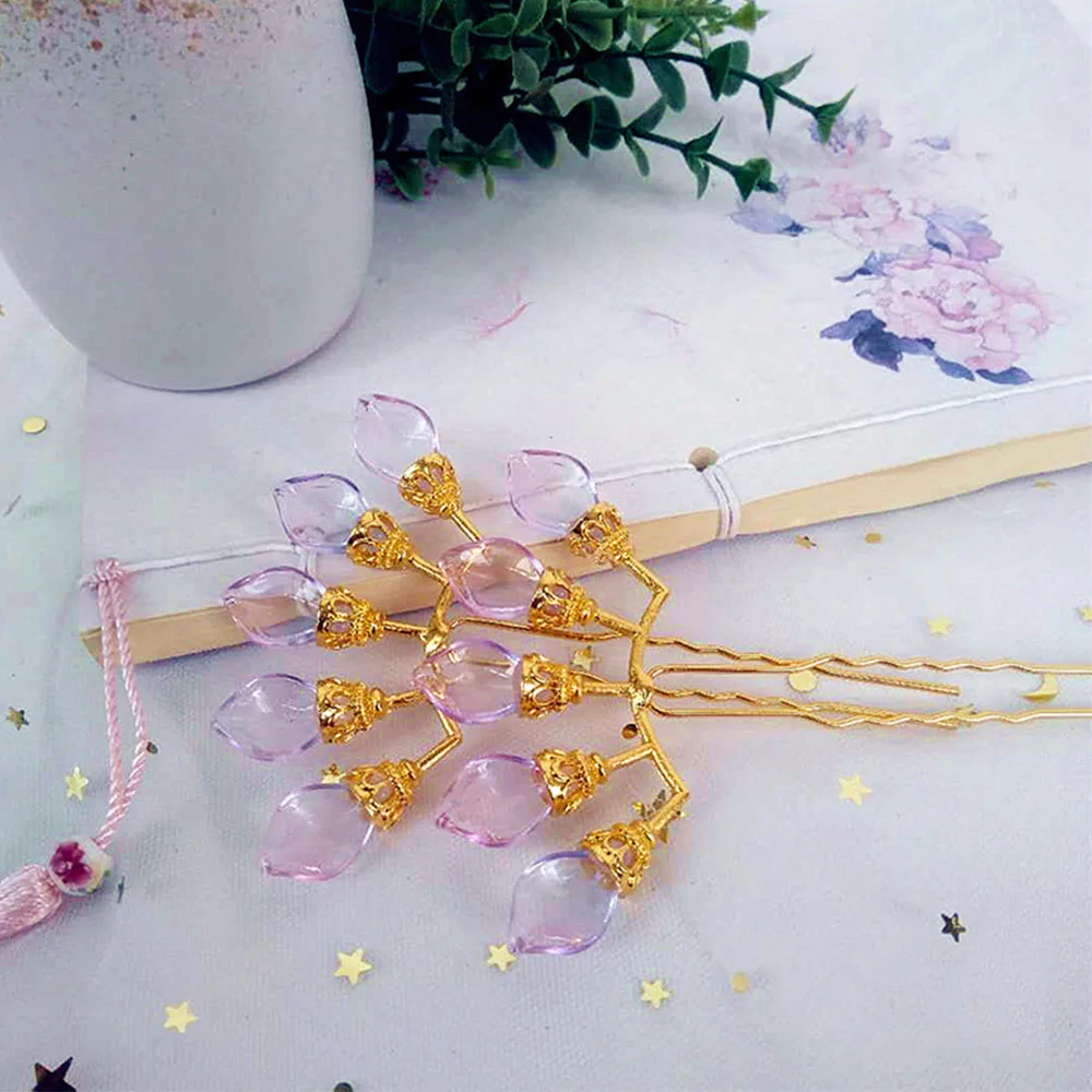 Kimono Antique U-shaped Crystal Petals Women Alloy Hanfu Hair Sticks Hair Forks Hair Accessories Pearl Row Hairpin