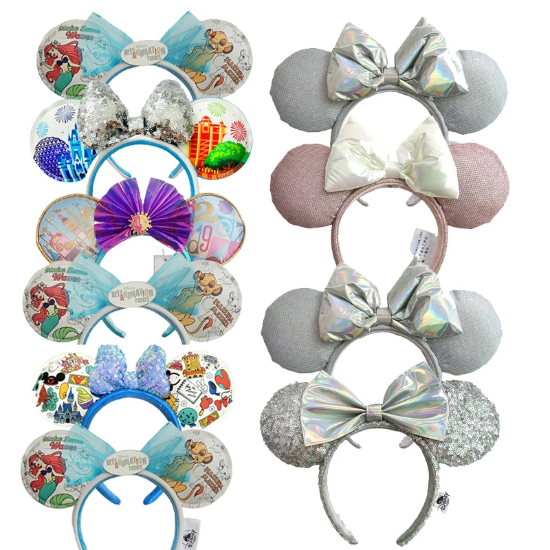 

Disney Silver Pink Mickey Mouse Ear Headband For Adults Headband PP Cotton Headband Silver White Bow Ear Accessories Headwear
