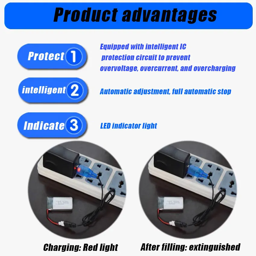 1-3pcs 3.7V 400mA NiMh/NiCd Battery USB Charger Packs SM 2P Forward Plug Electric Toy USB Charging Cable