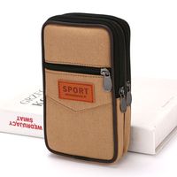 Solid Color Double Layer Men Phone Bag Belt Pouch Canvas Mobile Phone Pouch Vertical Horizontal Men Waist Pack Travel