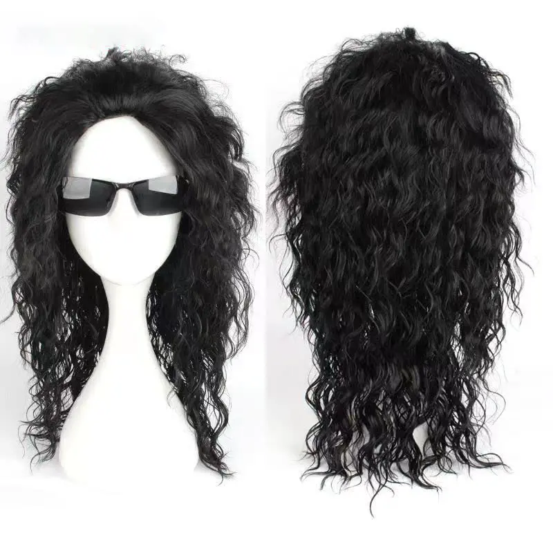 Anime Michael Jackson Cosplay Michael Cosplay Black Wig Michael Role Play Medium Long Curly Black Hair Wig Halloween Cos Wigs