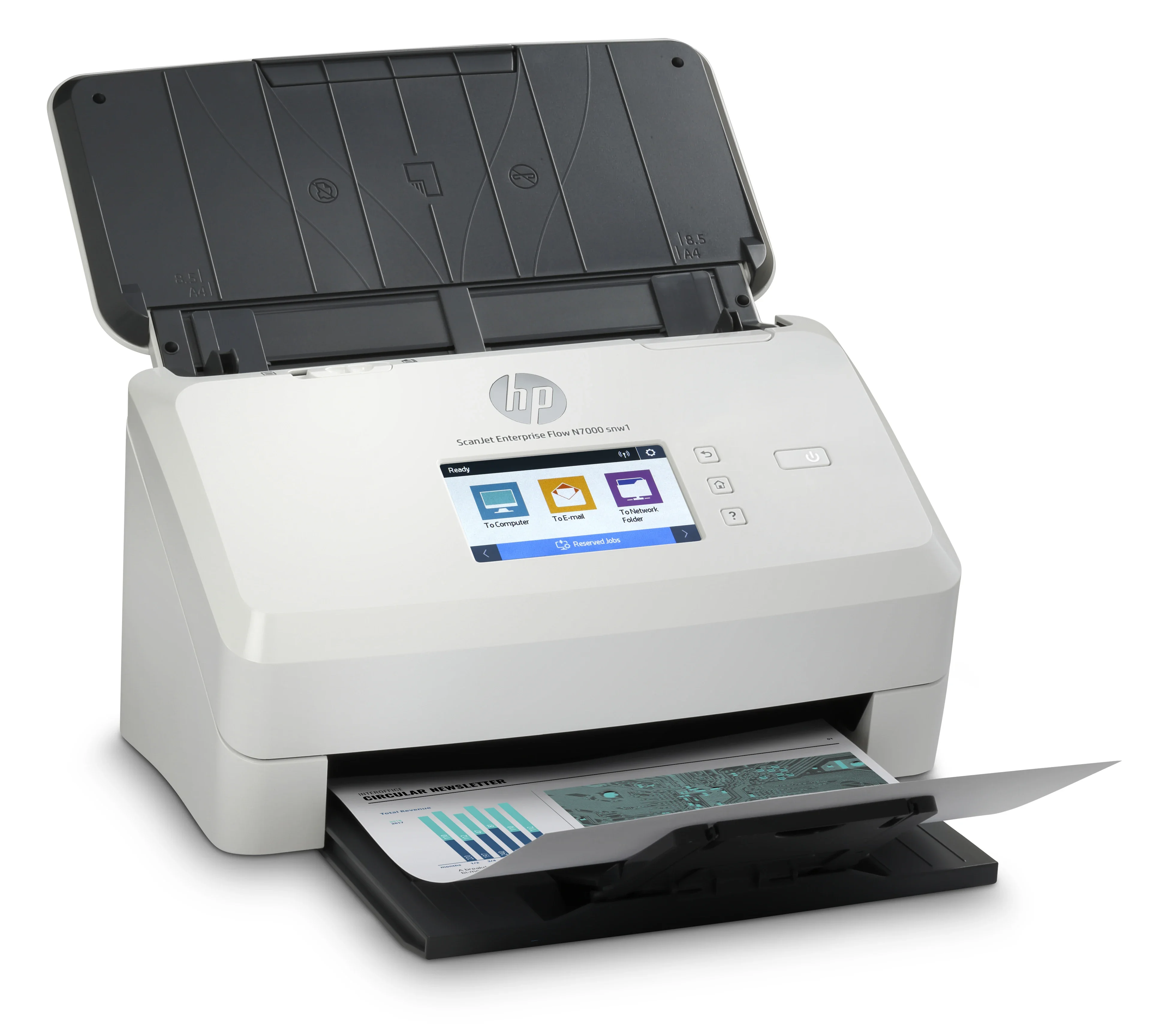 เครื่องสแกน ScanJet Enterprise Flow N7000 Snw1 ความละเอียด 600dpi ขนาด A4 ความเร็ว 75 หน้าต่อนาที พร้อมช่องใส่เอกสารอัตโนมัติ 80 แผ่น