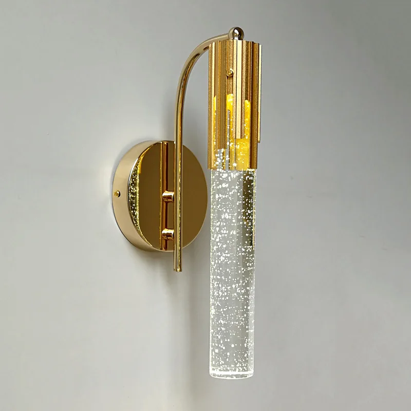Simple Modern Creative Crystal Cylindrical Wall Lamp Living Room Background Wall Lamp Bedroom Bedside Staircase Lighting Fixture
