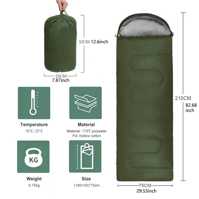 Camping Sleeping Bag Ultralight Waterproof 4 Seasons Warm Envelope Type Sleeping Bag for Outdoor Hiking Backpacking Travel
