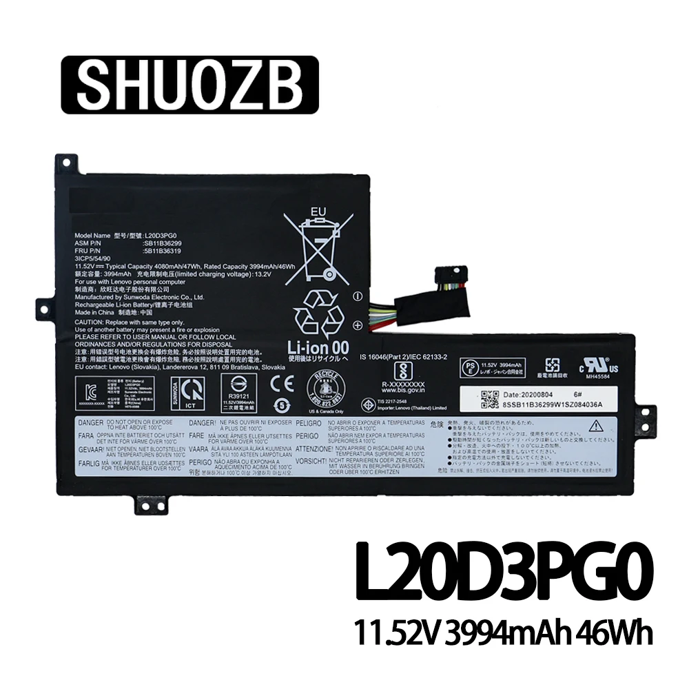 

SHUOZB L20D3PG0 L20C3PG0 Laptop Battery For Lenovo 100e 300e 500e Chromebook Gen 3 series L20L3PG0 SB11B36299 SB11B36319 11.52V