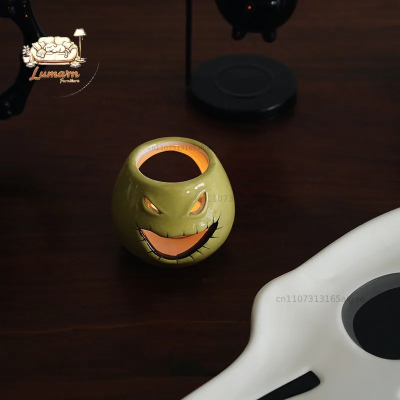 [Halloween] Export hand-painted woolen melon ceramic modeling candle holder, personalized and creative dining table candlelig