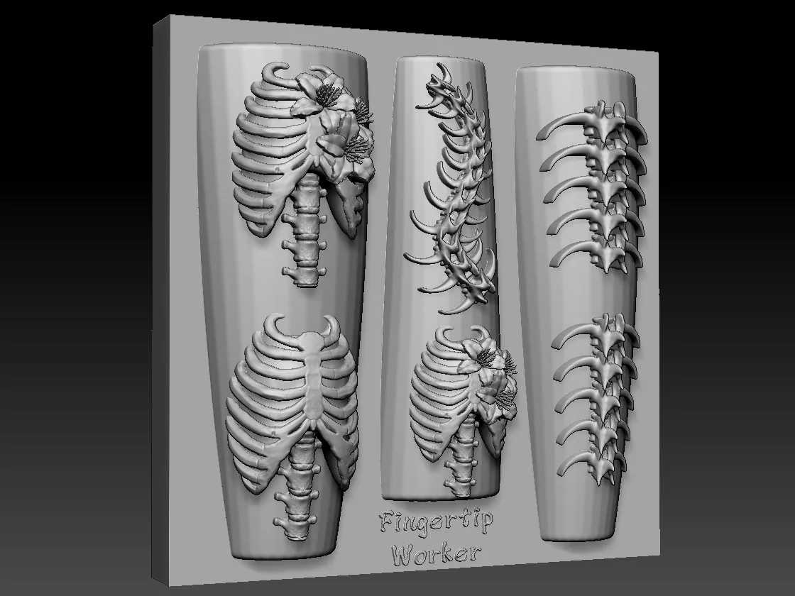 Dark style retro 3D spine bone rose skull hand sickle skull hand thorn lace baroque crow candlestick Silicone Nail Art Mold—Box - view 6