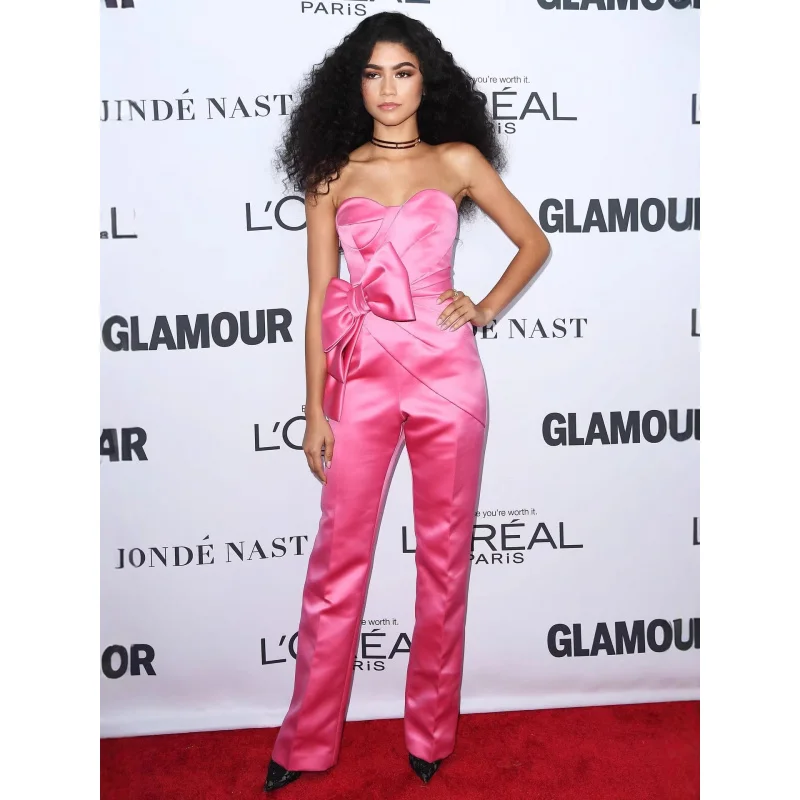 

New Arrival: Women's Strapless Off-Shoulder High-Waisted Bowknot Pink Sexy Bodycon Luxurious Jumpsuit