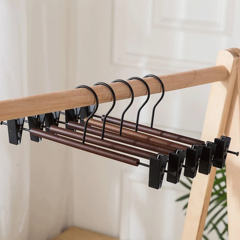 3CM Wide Shoulder Iron Wooden Clothes Hanger,Non-slip Trouser Rack with Clips,Household Closet Organizer for Jacket Pants,5 Pack