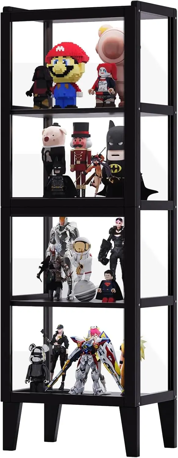 

4-Tier Display Cabinet with Acrylic Doors, Bamboo Display Case Storage Cabinet for Figures and Curio Collection, Black
