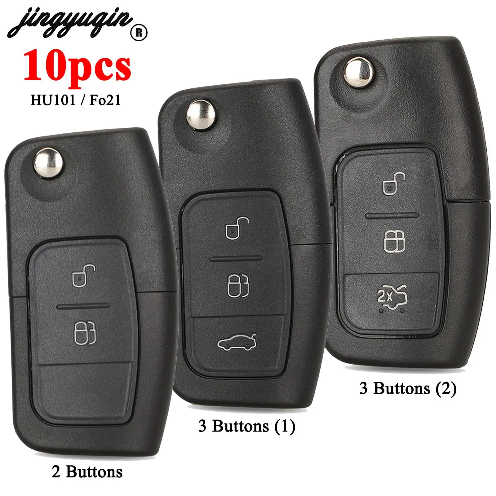 Jingyuqin 10Pcs สำหรับ Ford Focus 2 3 Mondeo Fiesta Flip พับ Mobil Remote Control Key กรณี Shell Fo21 HU101 Balde Fob 2/3ปุ่ม