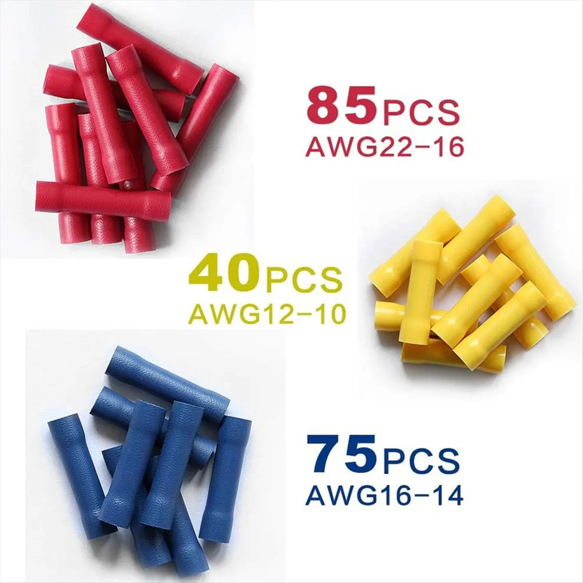 A56K 200 Pcs Butt Splice Crimp Connectors Kit, 10-22 AWG Wire Crimps Connector Red Blue Yellow Terminal Kits