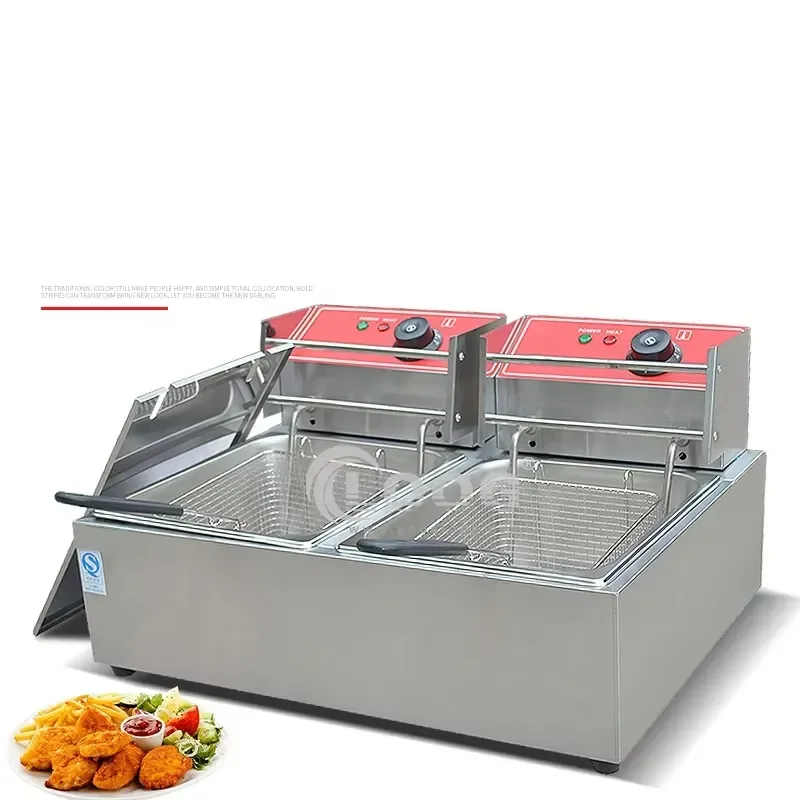 Commercial Double Slot Electric Deep Fryer Stainless Steel Professional Kitchen Equipment High Efficiency Cooking Machine For
