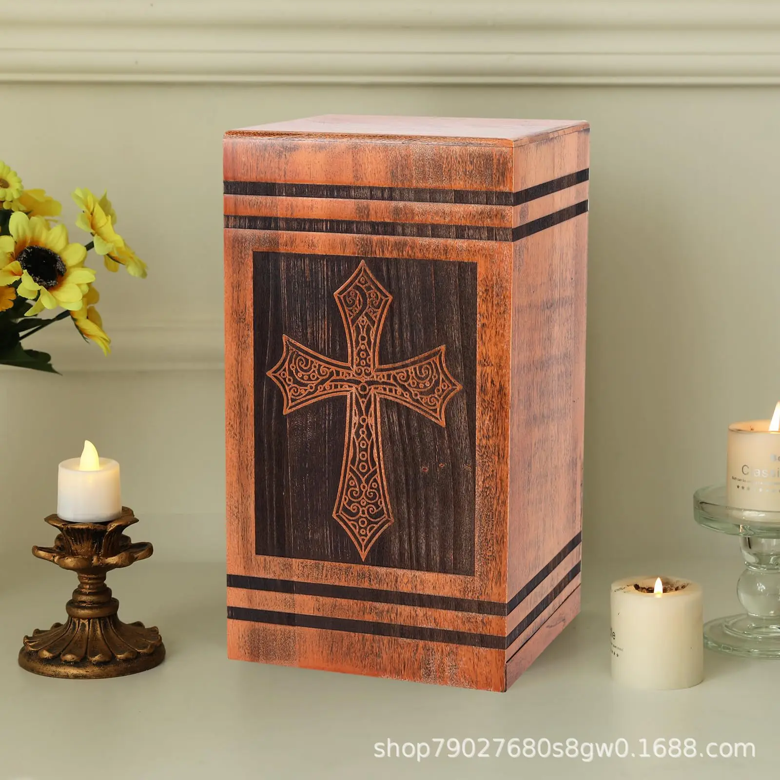 

Wooden Small Animal Urn Carving Cross Funeral Cremation Box Kitten Puppy Coffin Memorial Box Urn