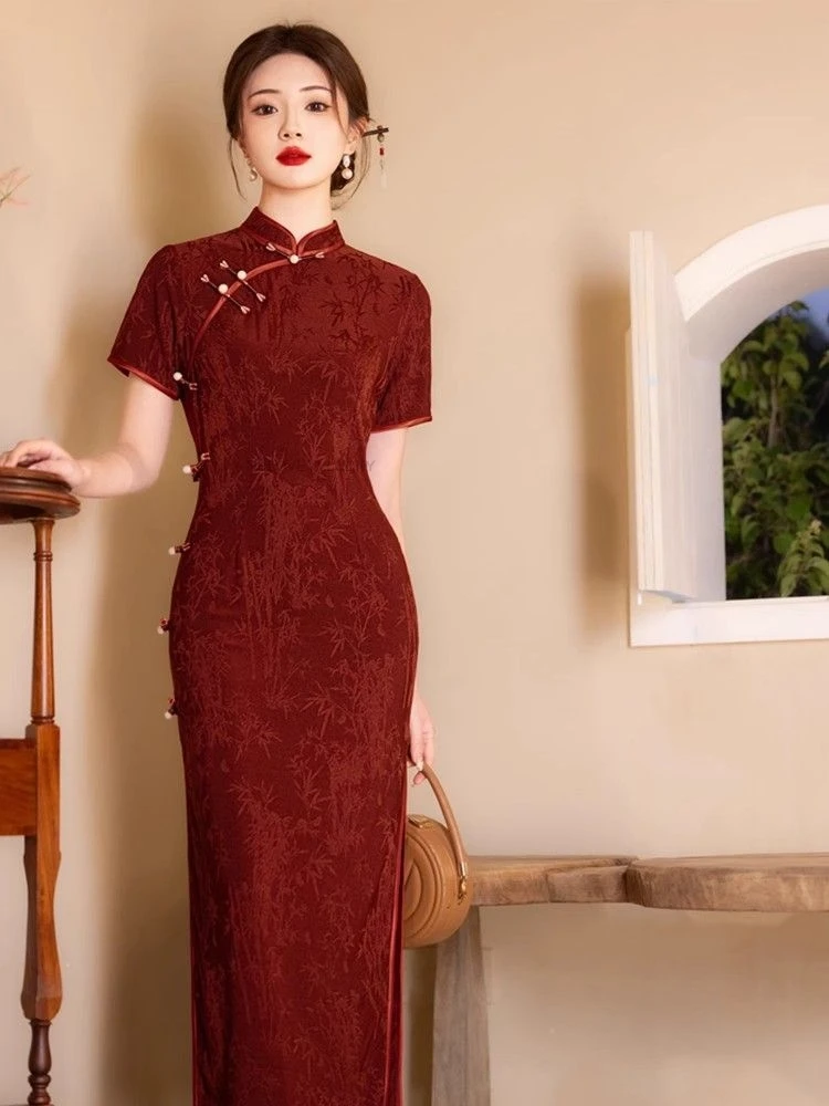 

Chinese Style Improved Hanfu Ladies Qipao Chinese Style Red Retro Wedding Dress For Women Red Slim Sexy Qipao Dress