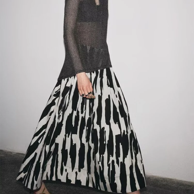 

High Waist Midi Skirt for Women Spring 2025 Street Sle Versatile Floral Print Polyester Fiber 00% Faionable New Arrival