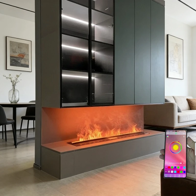 Smart Remote Control Water Vapor Fireplace 3D Fog Flame Chimney Ambient Light No Heat Fireplace Emission Mist Technology Firebox
