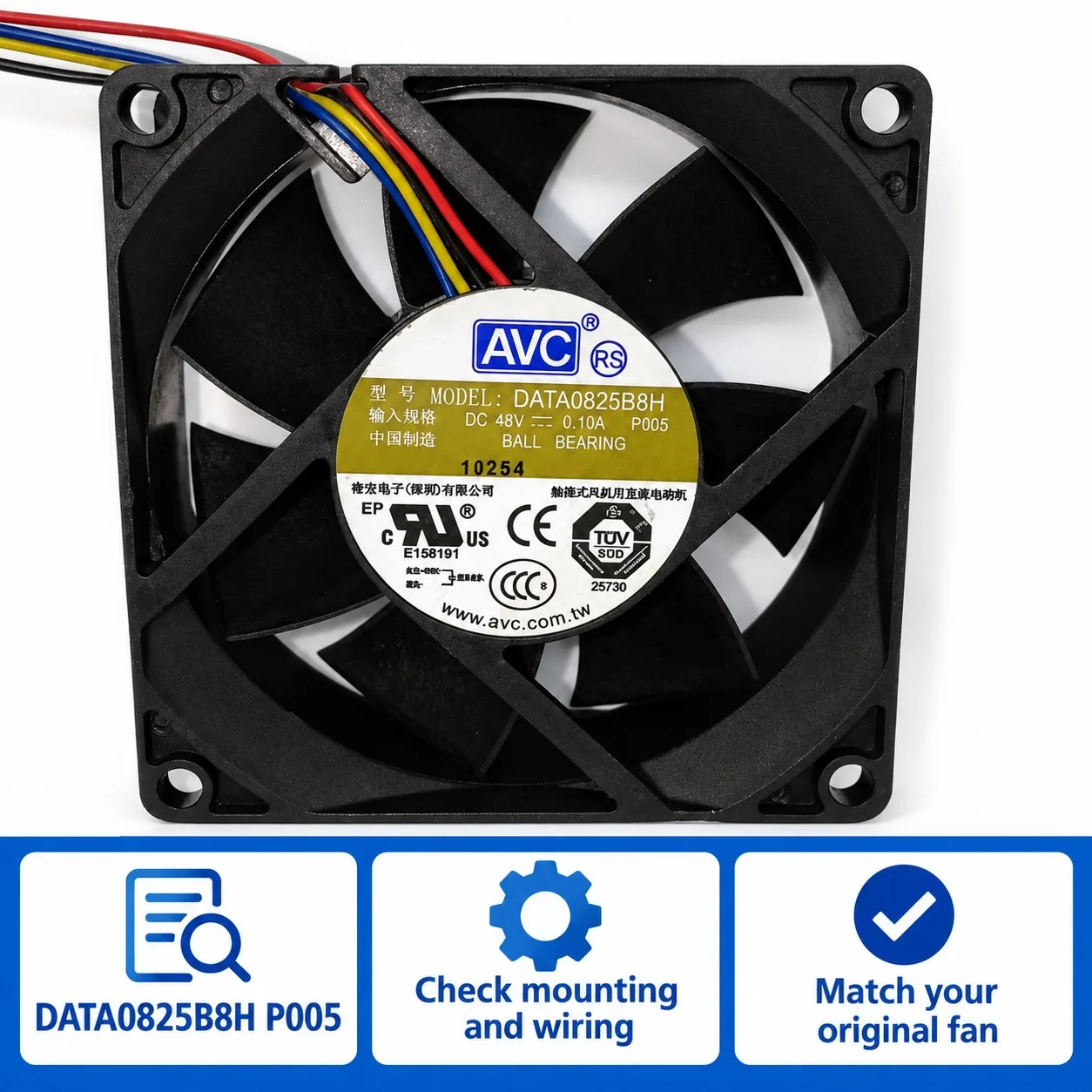 DATA0825B8H Cooling Fan 80x80x25mm 8025 48V 0.10A PWM Tachometer Dual Ball Bearing 4-Wire for AVC