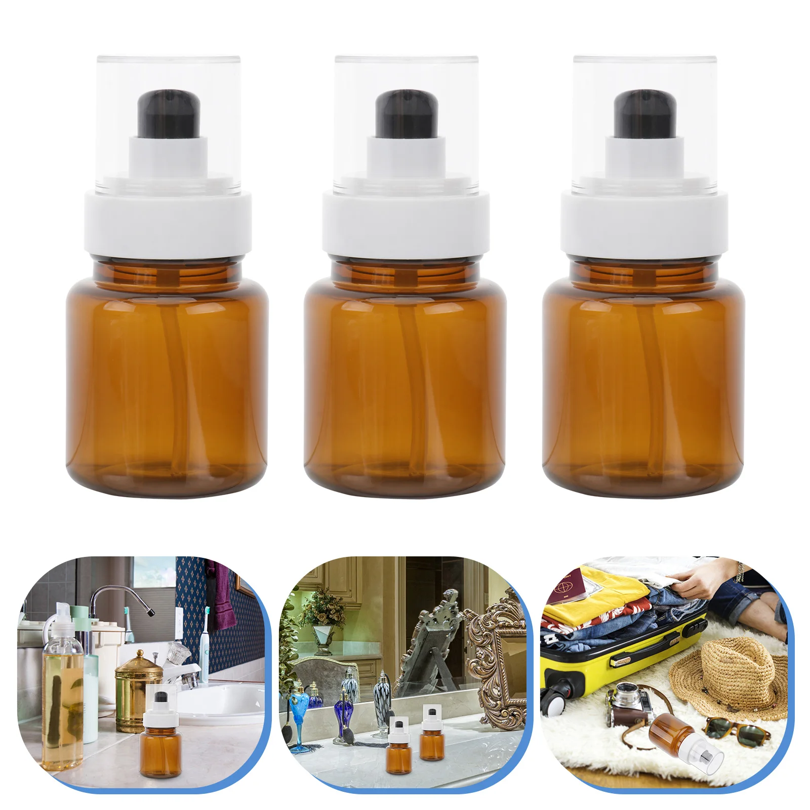 

3pcs 60Ml Empty Pump Bottles Brown Portable Essential Oil Bottle Liquid Dispenser Uv Protection Travel Size Refillable